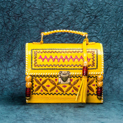 Yellow Zig zag Leather Kucth - sling bag