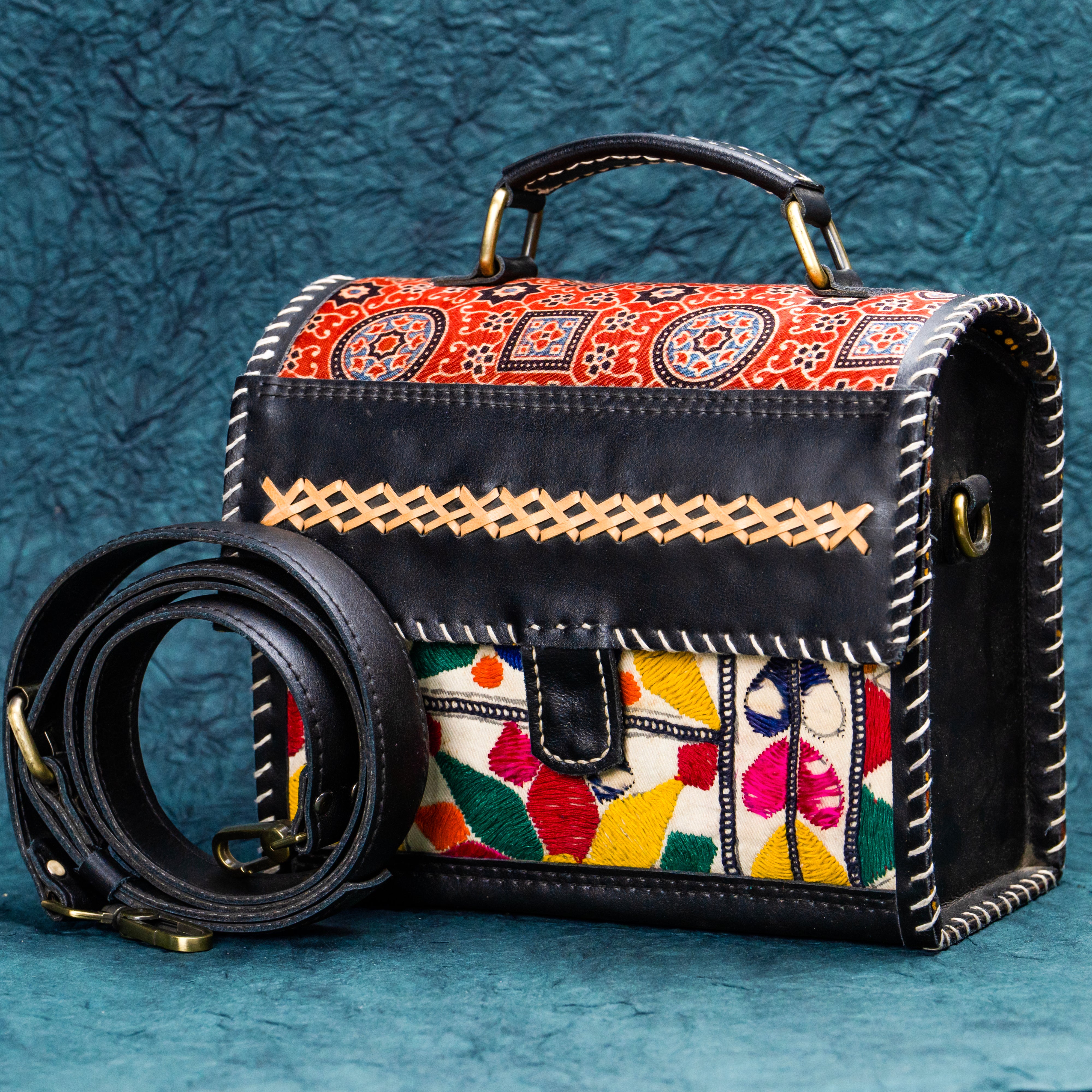 Black multi colour Leather Kucth - sling bag