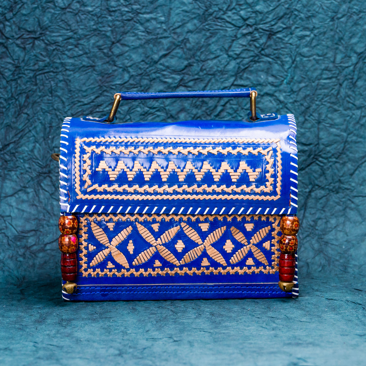 Blue Zig zag Leather Kucth - sling bag