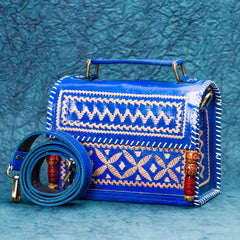 Blue Zig zag Leather Kucth - sling bag