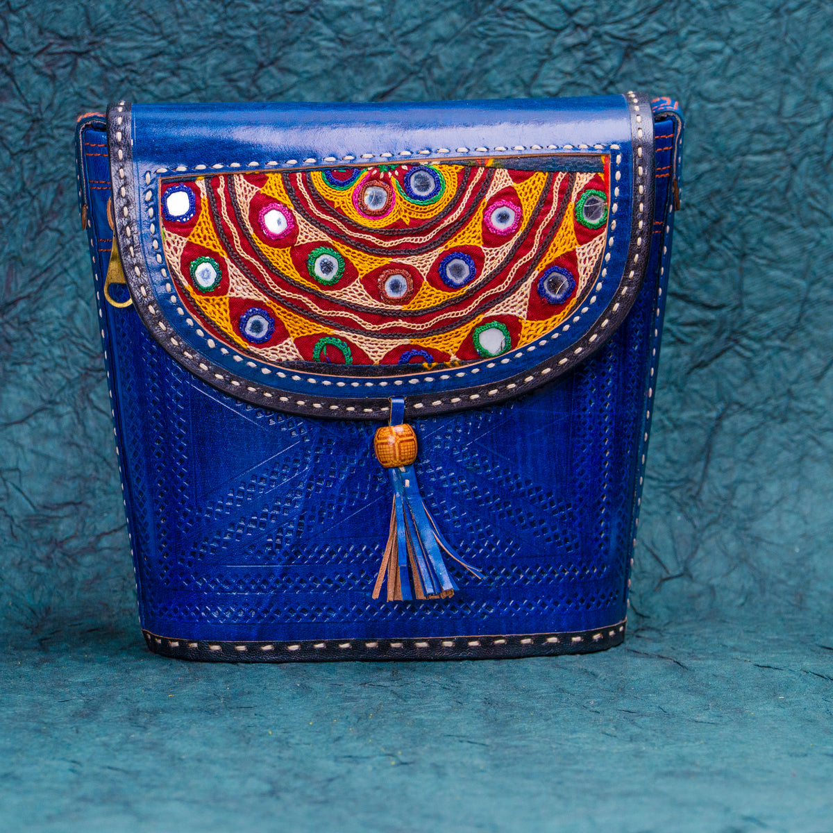 Blue Floral Leather Kucth - sling bag