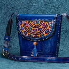 Blue Floral Leather Kucth - sling bag