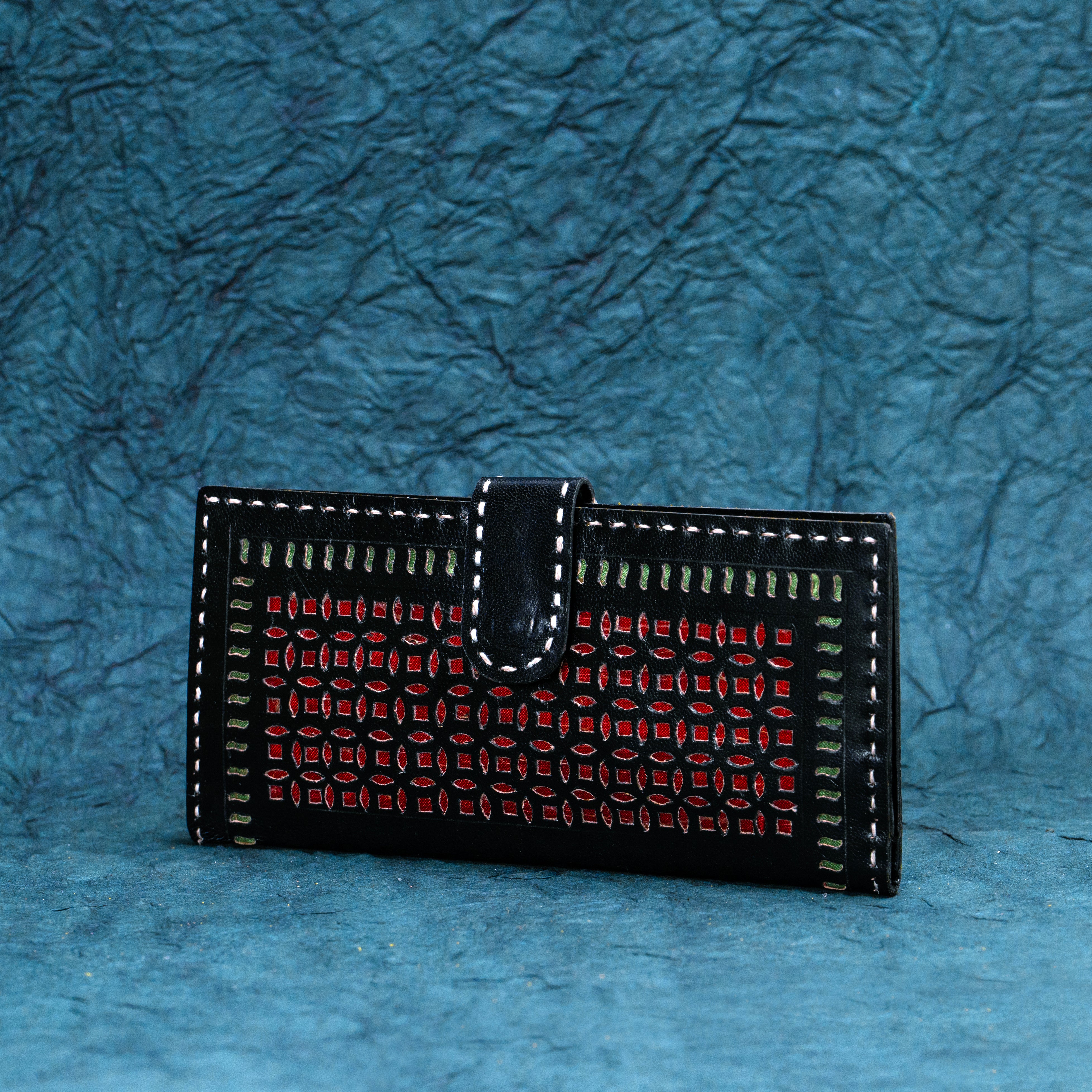 Black Maroon cut Leather Kucth - Purse