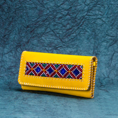 Yellow Blue Leather Kucth - Purse