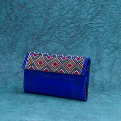 Blue Maroon cut Leather Kucth - Purse