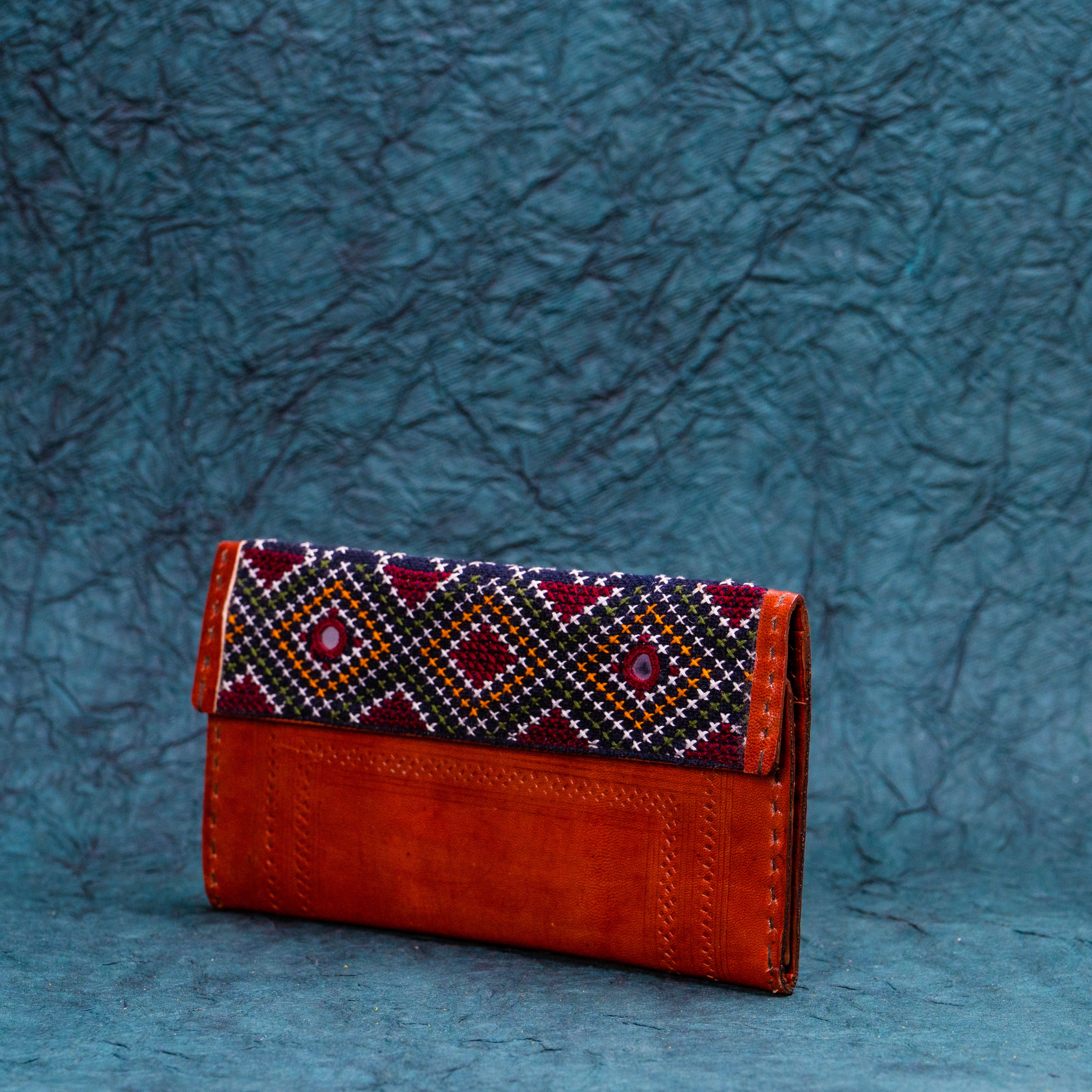 Brown printed Leather Kucth - Purse