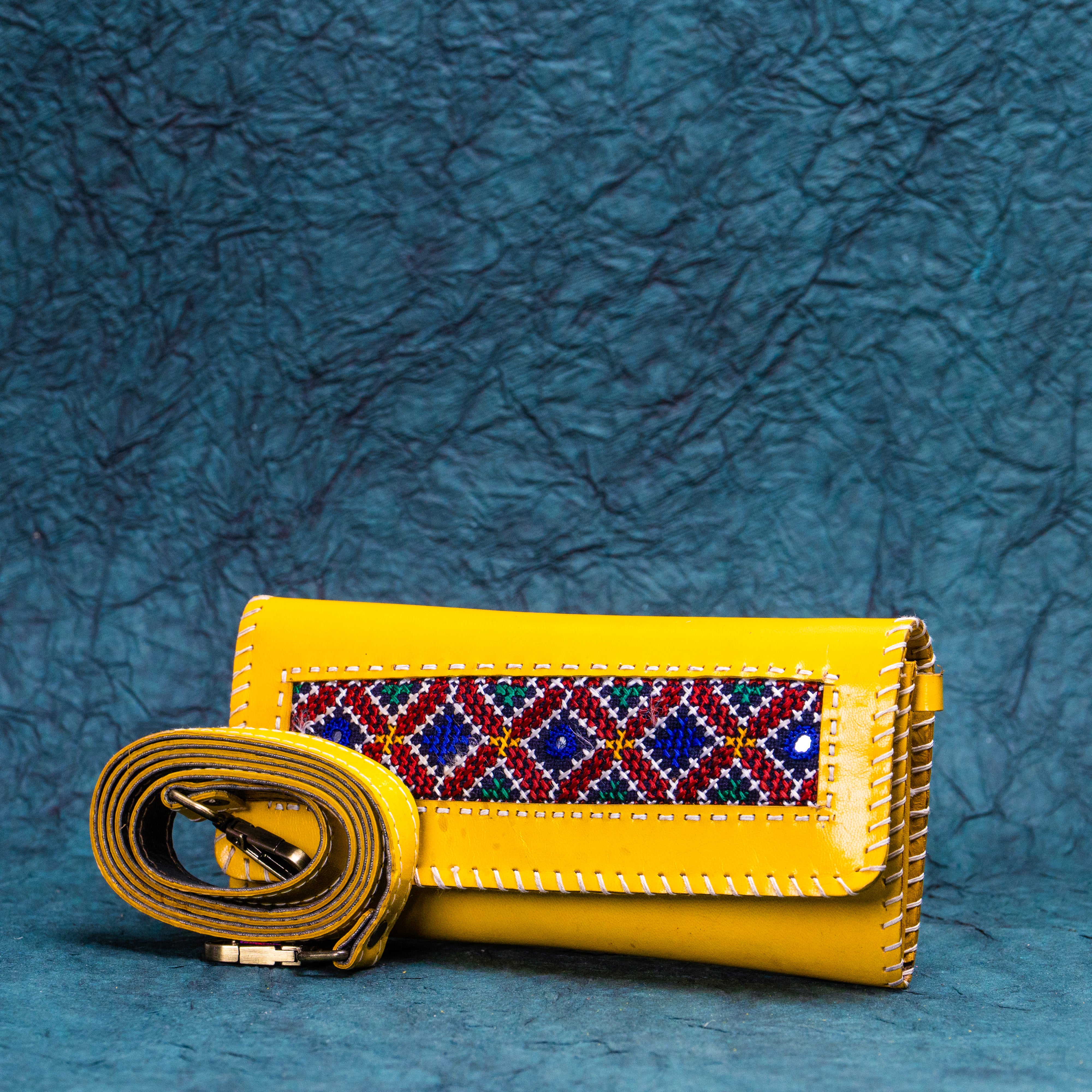 Yellow cut Leather Kucth - Purse with sling