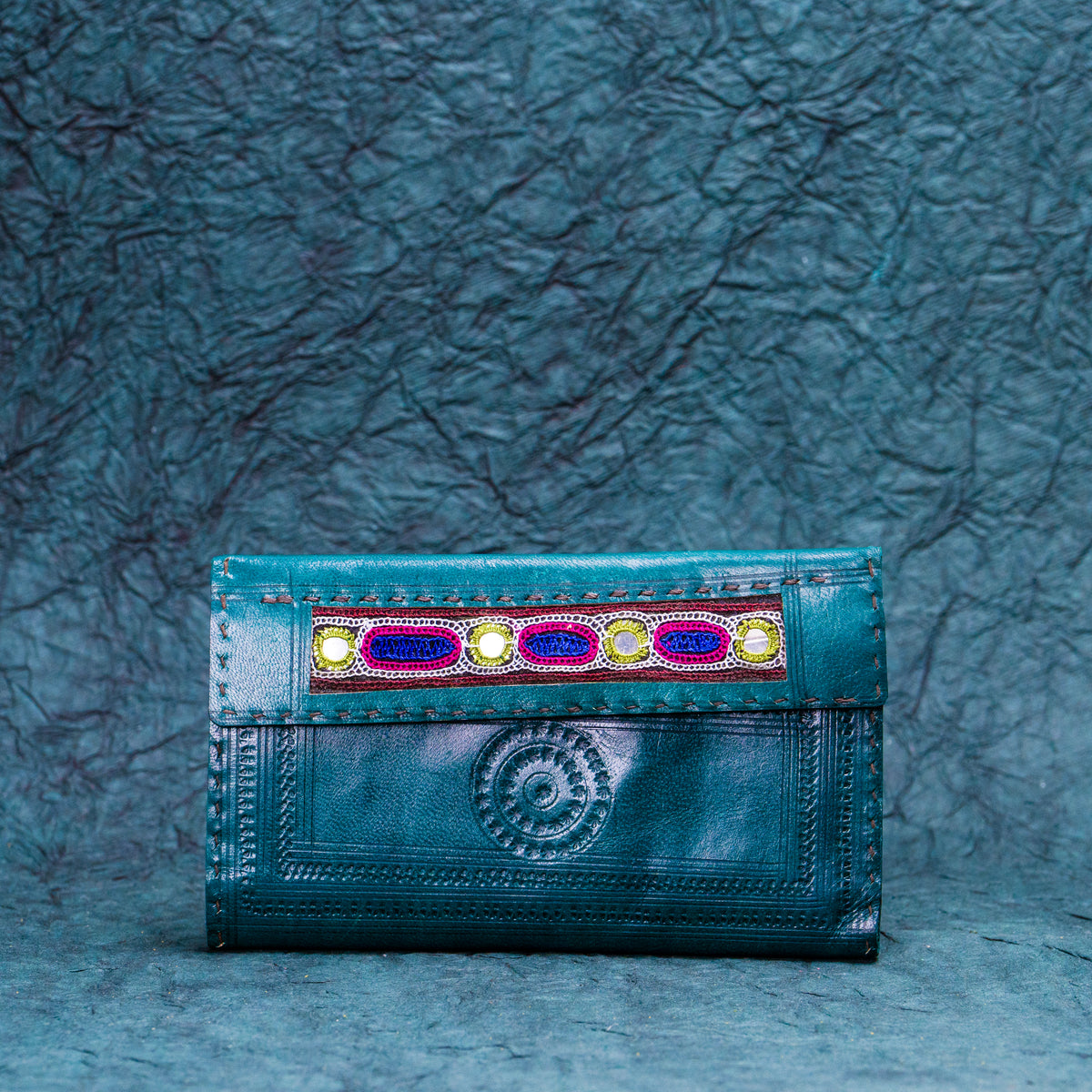 Blue green cut Leather Kucth - Purse