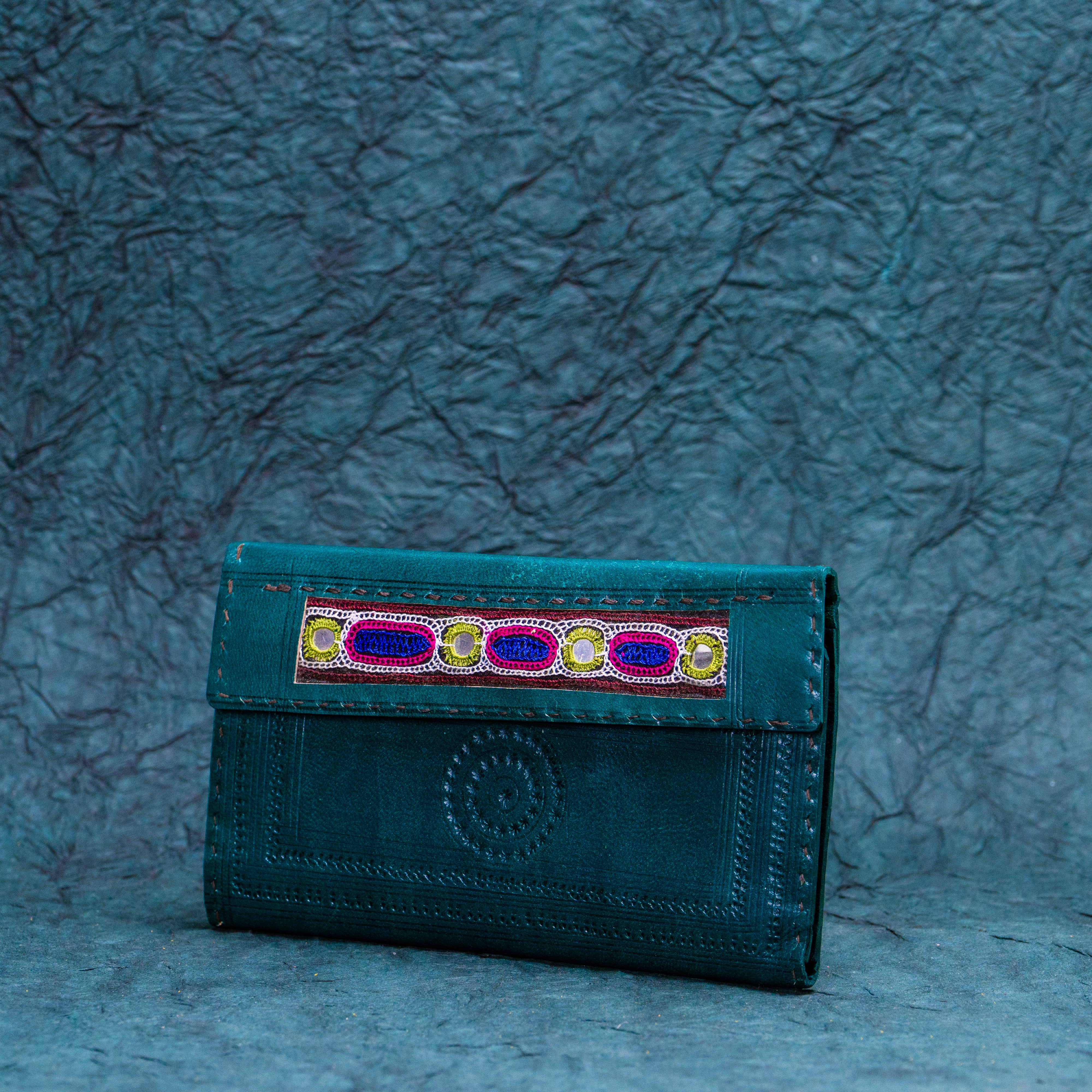 Blue green cut Leather Kucth - Purse