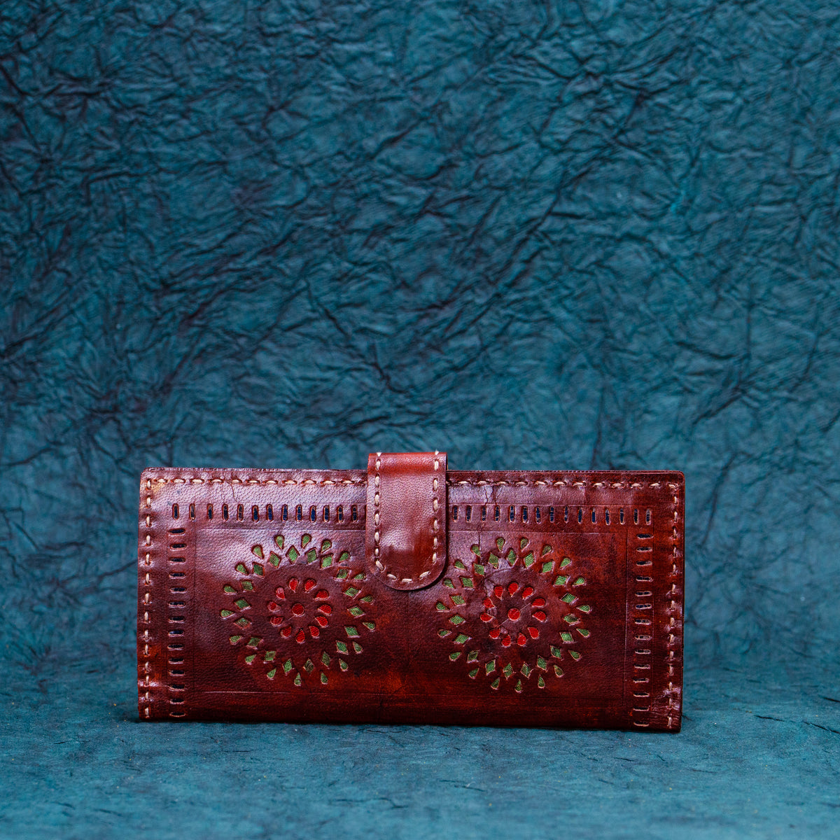 Maroon cut lock Leather Kucth - Purse