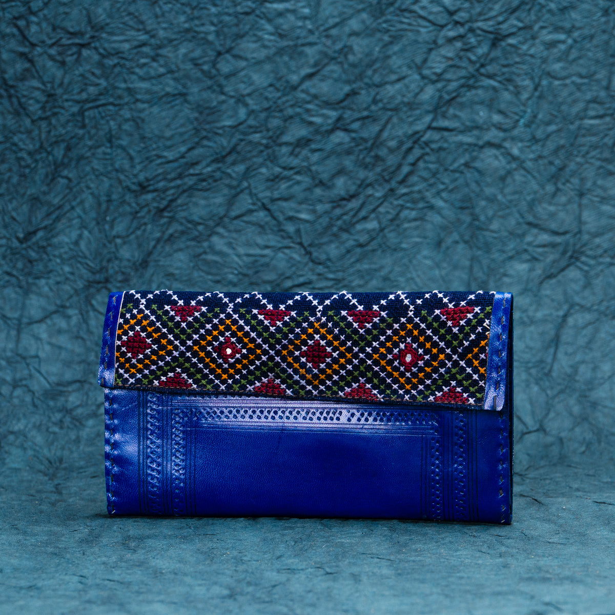 Blue geometric Leather Kucth - Purse